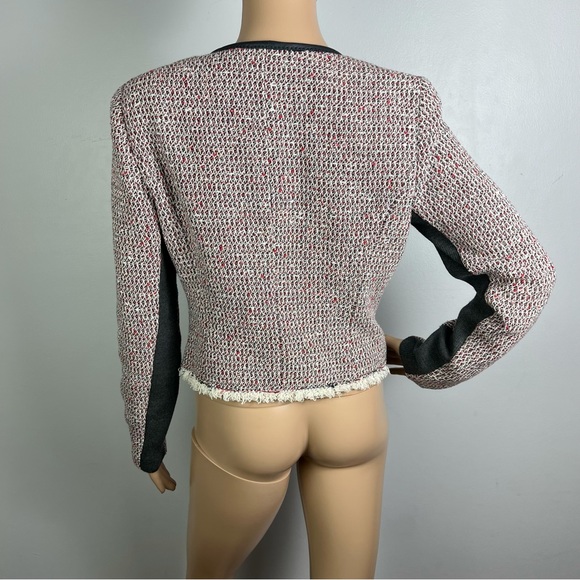 NEW REBECCA TAYLOR LEATHER TRIM TWEED JACKET - Picture 6 of 8